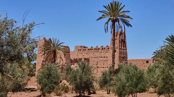 카바는 짚으로 전통적 건물로서 북아프리카 모로코 아름다운 오아시스에 — 스톡 사진