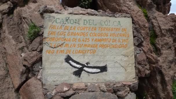 Sign Mirador Cruz Del Condor Colca Canyon Peru Popular Travel — Stock Video