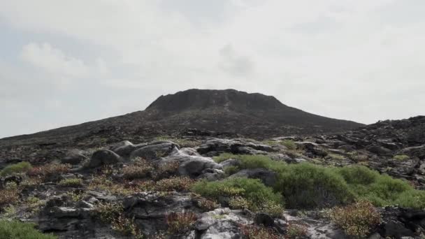 Lava Tubes Rocky Volcanic Landscape Chinese Hat Island Galapagos Islands — Stock Video