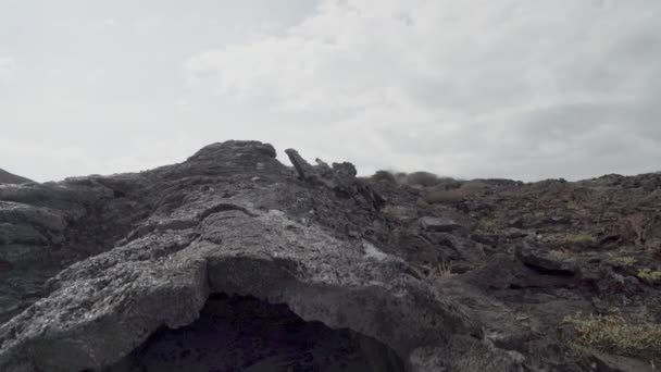 位于太平洋加拉帕戈斯群岛的中国帽岛岩石火山景观中的熔岩管 — 图库视频影像