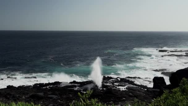 Mořská Voda Pacifického Oceánu Stlačuje Skrz Díru Vypouští Slanou Vodní — Stock video