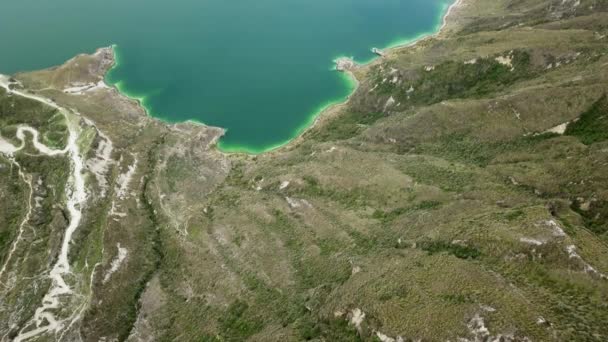 Ekvador Dağları Ndaki Quilotoa Döngüsündeki Laguna Quilotoa Havuzu Eski Bir — Stok video