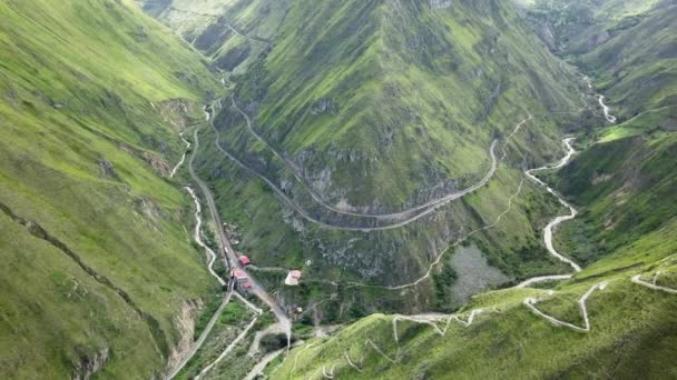 Flygfoto Nariz Del Diablo Djävulsnäsa Berömd Järnvägsspår Andes Ecuador Brant — Stockvideo