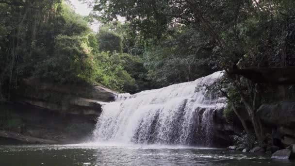 카스카다 Motilona 콜롬비아 Paicol 정글의 우림에 아름다운 강바닥을 청록색 수영장으로 — 비디오