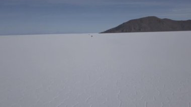 Salar de Uyuni tuzlu gölünün havadan çekilmiş görüntüsü Pescado adası, balık adası, dünyanın en büyük tuz dairesi Bolivya And Dağları 'nın yüksek irtifasında..