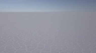 Salar de Uyuni tuzlu gölünün havadan çekilmiş görüntüsü Pescado adası, balık adası, dünyanın en büyük tuz dairesi Bolivya And Dağları 'nın yüksek irtifasında..