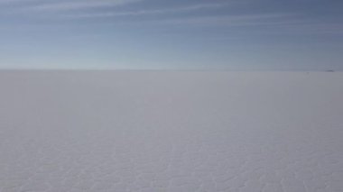 Salar de Uyuni tuzlu gölünün havadan çekilmiş görüntüsü Pescado adası, balık adası, dünyanın en büyük tuz dairesi Bolivya And Dağları 'nın yüksek irtifasında..