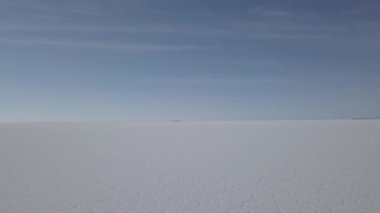 Salar de Uyuni tuzlu gölünün havadan çekilmiş görüntüsü Pescado adası, balık adası, dünyanın en büyük tuz dairesi Bolivya And Dağları 'nın yüksek irtifasında..