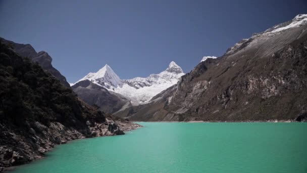 Piękna Turkusowa Woda Jeziora Laguna Paron Laguny Wysokich Andes Górach — Wideo stockowe