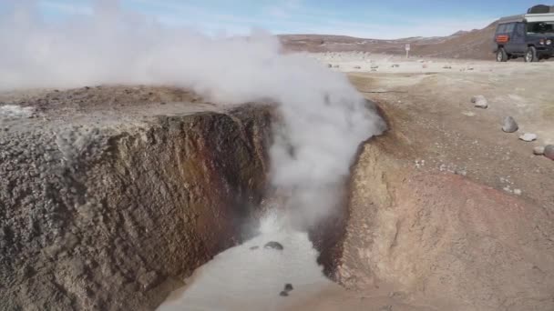 玻利维亚Altiplano安第斯高原Sol Manana间歇泉的火山活动和泥坑 — 图库视频影像