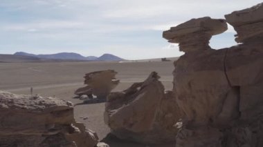 Arbol de la Piedra, Taş Ağacı, ünlü kaya oluşumu ve popüler seyahat noktası, rüzgarla aşınmış ve Bolivya 'nın kurak dağlarının And Dağları' ndaki Altiplano 'nun yüksek irtifasında yer almış..