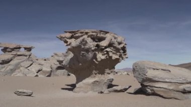 Arbol de la Piedra, Taş Ağacı, ünlü kaya oluşumu ve popüler seyahat noktası, rüzgarla aşınmış ve Bolivya 'nın kurak dağlarının And Dağları' ndaki Altiplano 'nun yüksek irtifasında yer almış..