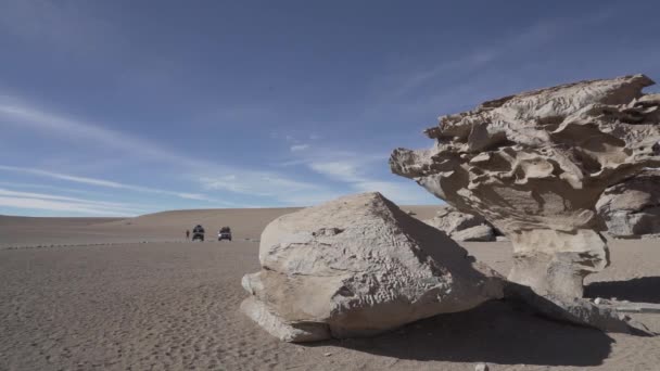 アルボル ピエドラ 石の木 有名な岩の形成と人気の旅行先 風によって浸食され ボリビアの高原のアンデスにあるアルティプラーノの高地に位置 — ストック動画