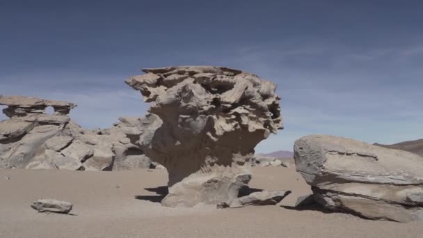 アルボル ピエドラ 石の木 有名な岩の形成と人気の旅行先 風によって浸食され ボリビアの高原のアンデスにあるアルティプラーノの高地に位置 — ストック動画