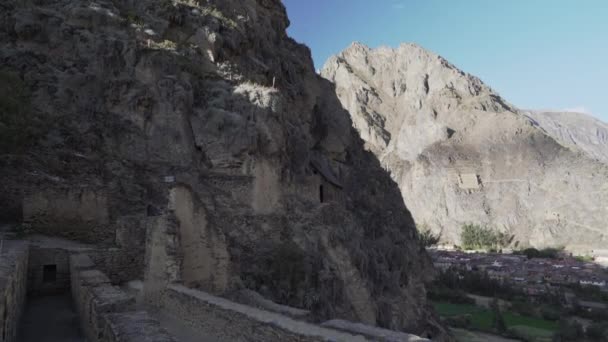 Оллантайтамбо Перу 2019 Археологическое Место Оллантайтамбо Руинами Древней Крепости Инков — стоковое видео