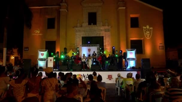 Cartagena Colombia 2019 Banda Vivo Actuando Durante Festival Plaza Trinidad — Vídeo de stock