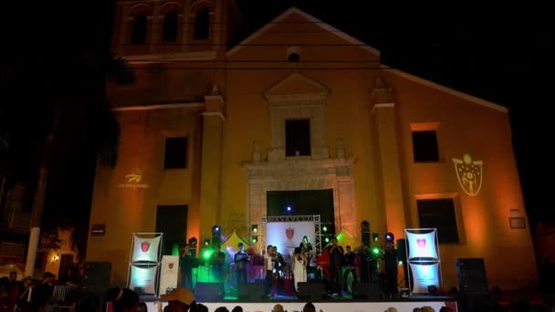 Cartagena Colômbia 2019 Banda Vivo Apresentando Durante Festival Plaza Trinidad — Vídeo de Stock