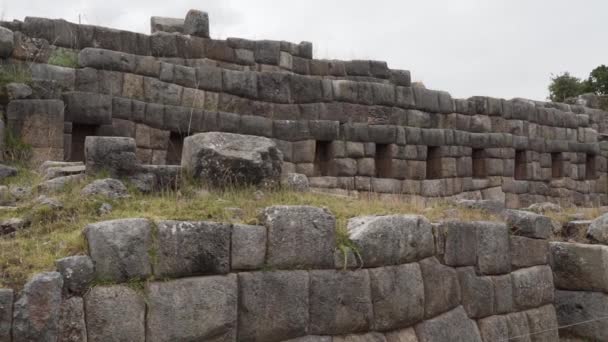 Cuzco Peru 2019 Alvenaria Artesanal Das Muralhas Pedra Históricas Cidadela — Vídeo de Stock
