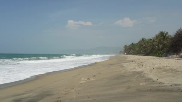Ondas Esmagando Praia Areia Branca Perto Parque Nacional Tayrona Longo — Vídeo de Stock