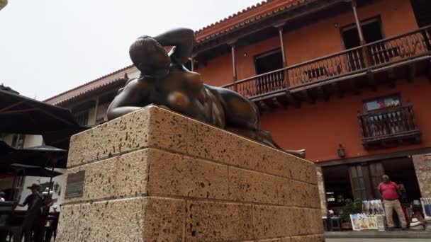 Cartagena Kolumbie 2019 Bronzová Socha Fernanda Boterose Tučného Gertrudise Náměstí — Stock video