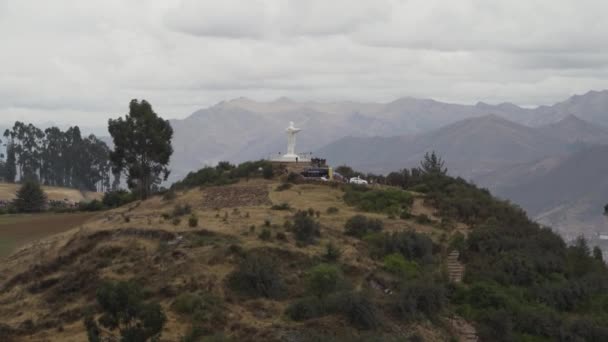 Cuzco Perú 2019 Estatua Cristo Blanco Monumento Las Montañas Por — Vídeos de Stock