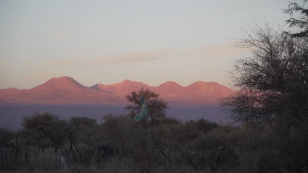 日落时分 智利干旱的沙漠中靠近圣佩德罗德阿塔卡马的Licancabur火山的雪峰 — 图库视频影像