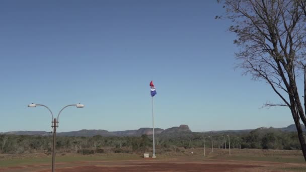 Bandeira Nacional Paraguai Acenando Vento Parque Nacional Cerro Cora — Vídeo de Stock