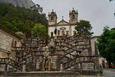 Peneda, Portugal - 09 28 2022: Santuario de Nossa Senhora da Peneda, a beautiful old church situated deep in valley of the mountains of northern Portugal. clipart