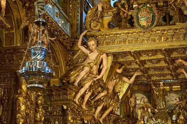 stock image Santiago de Compostela, Spain - 09 27 2022: interior of the cathedral of Santiago de Compostela in Galicia spain, the destination of the popular pilgrimage along the Camino de Compostela.