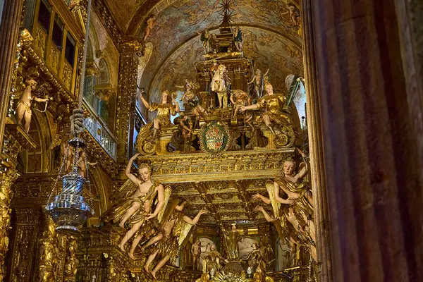 stock image Santiago de Compostela, Spain - 09 27 2022: interior of the cathedral of Santiago de Compostela in Galicia spain, the destination of the popular pilgrimage along the Camino de Compostela.