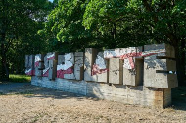 Gdansk, Poland - 06 26 2023: Concrete war memorial at Westerplatte, the place where WW ii second world war started by the attack of the Nazis in Poland at the coastline of the baltic sea. clipart