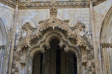 Batalha, Portugal - 10 05 2022: Mosteiro de Santa Maria de Vitoria, Monastery of Saint Mary of the Victory, a big dominican convent built in gothic style.