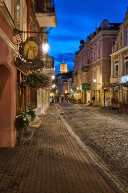 Vilnius, Litvanya - 06 28 2023: Litvanya 'da popüler bir seyahat merkezi olan Vilnius' un tarihi eski kasabası.