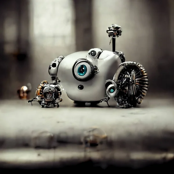 Broken Cute Mini Robot On Blurred Background