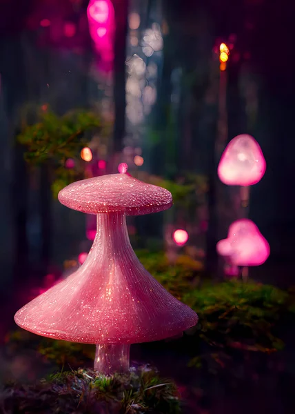Glowing Mushrooms and Trees in an Enchanted Magical Forest