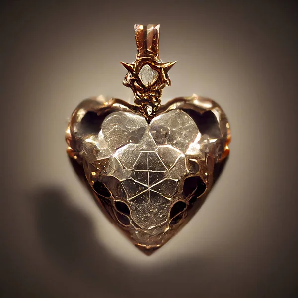 Vintage Rose Gold Heart with Intricate Carvings and Precious Stones