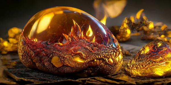 Dragon Egg Surrounded by Flames and Gold