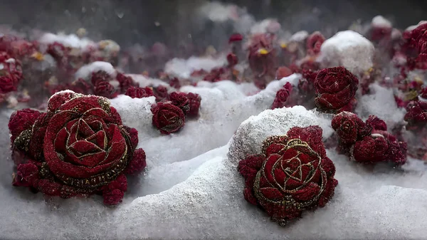 Winter Background With Snow Covered Roses