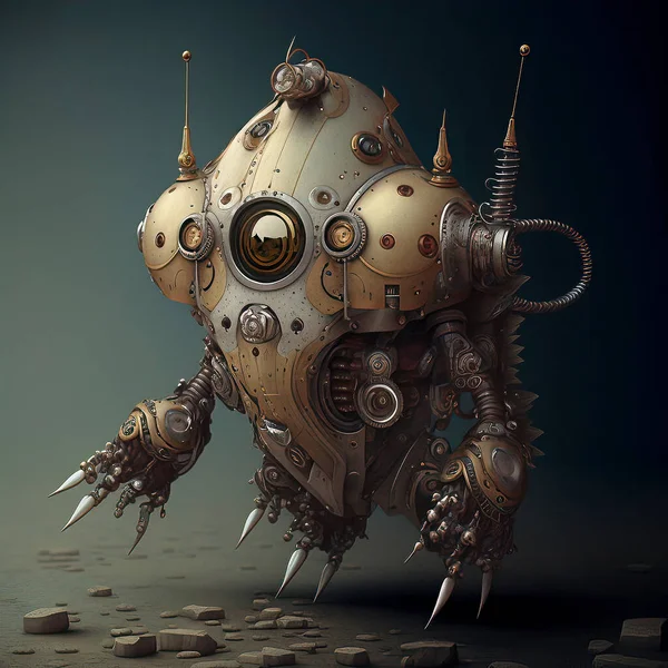 Cyberpunk Art a Cute Mini Robot with Spikes