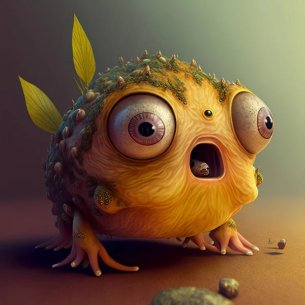 Fantasy Art Cute Yellow Monster Character with Big Eyes