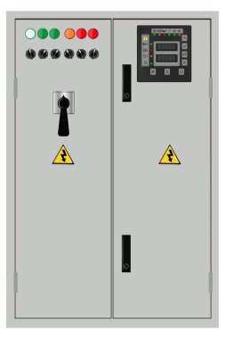 Kontrol Paneli. Üretim kontrol paneli ve bilgisayar cihazlarının kontrolü. Tuş takımı. Vektör grafikleri. Vektör illüstrasyonu
