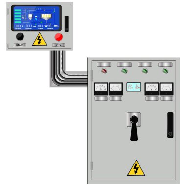 Kontrol Paneli. Üretim kontrol paneli ve bilgisayar cihazlarının kontrolü. Tuş takımı. Vektör grafikleri. Vektör illüstrasyonu