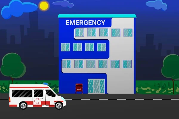 Ambulância Perto Hospital Ilustração Vetorial — Vetor de Stock
