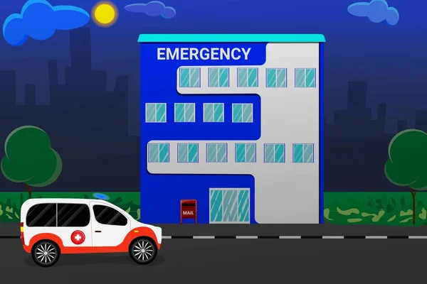 stock vector Ambulance near the hospital. Vector illustration