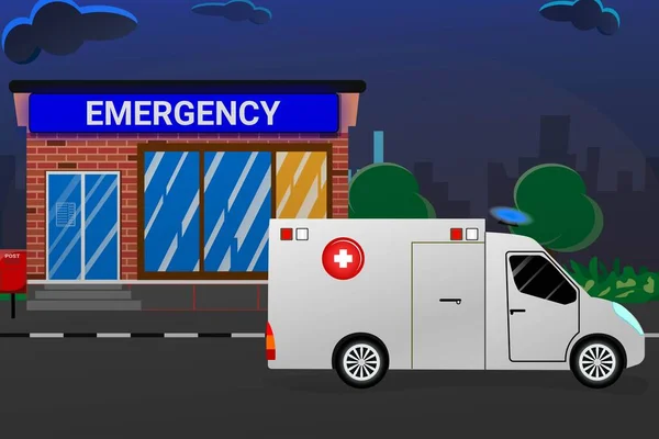Hastanenin Yakınındaki Ambulans Vektör Illüstrasyonu — Stok Vektör