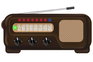 Retro radyo alıcısı. Vektör görüntüsü. İzole edilmiş arka plan. Vektör illüstrasyonu