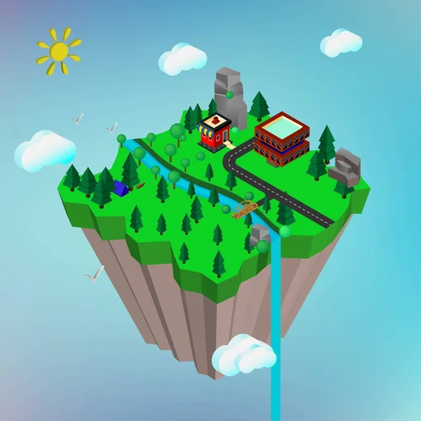  Asılı Ada Isometric. Vektör illüstrasyonu