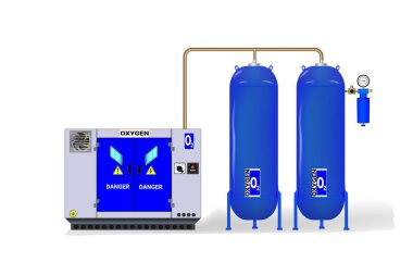 Alıcıları olan oksijen üretim istasyonu. Vektör illüstrasyonu
