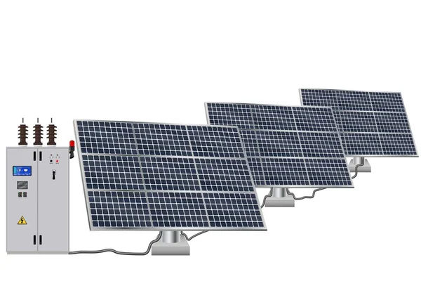 Modulo Fotovoltaico Realistico Isolato Sfondo Trasparente Illustrazione Vettoriale Del Pannello — Vettoriale Stock