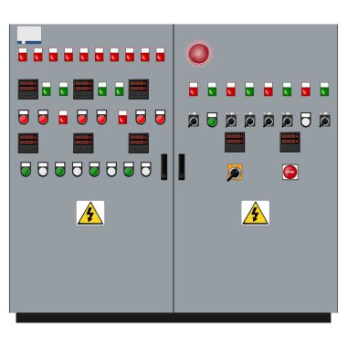 Kontrol Paneli. Üretim kontrol paneli ve bilgisayar cihazlarının kontrolü. Tuş takımı. Vektör illüstrasyonu